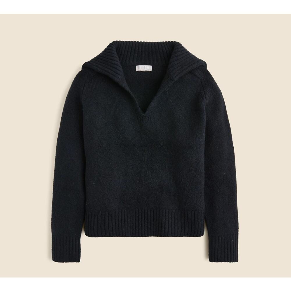 J.Crew Johnny-collar Sweater SZ XXS Black Ribbed Trim Woolen Oversized Pullover